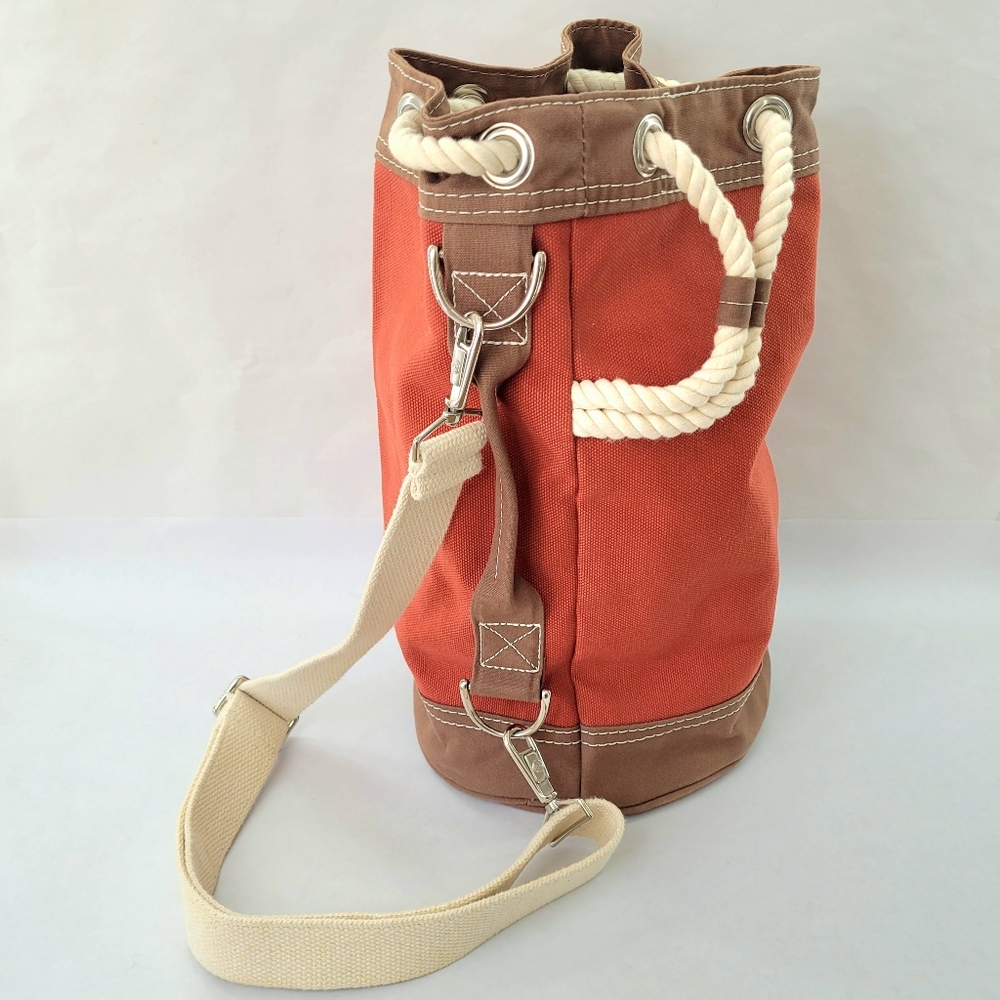 Very rare vintage LL Bean rope barrel Boat and Tote Bag - Orange & Brown